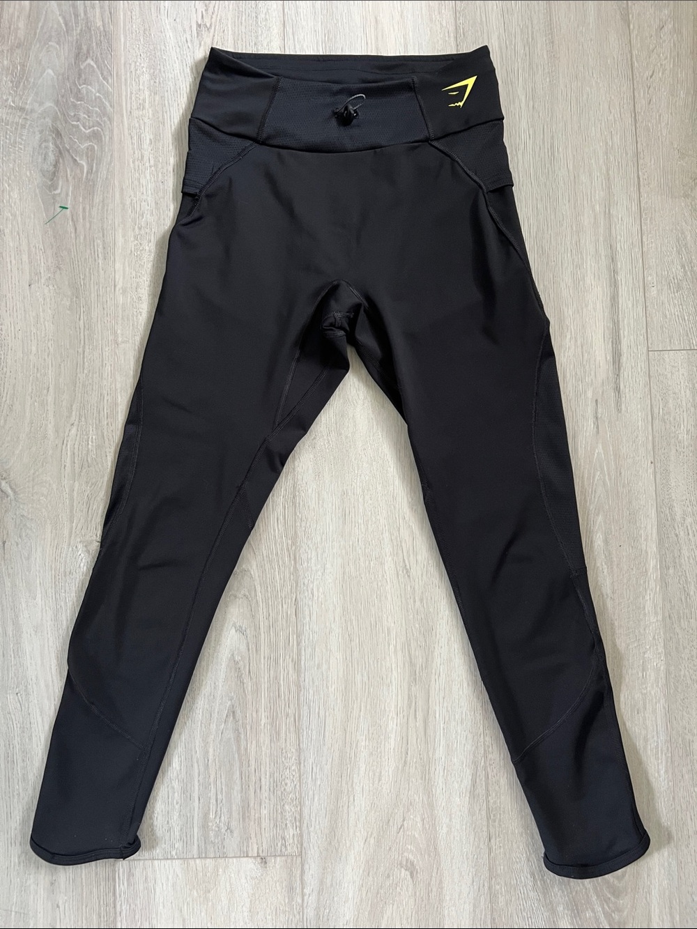 Gymshark Black & Yellow Logo Athletic Leggings Size Small High Rise Cinch Waist